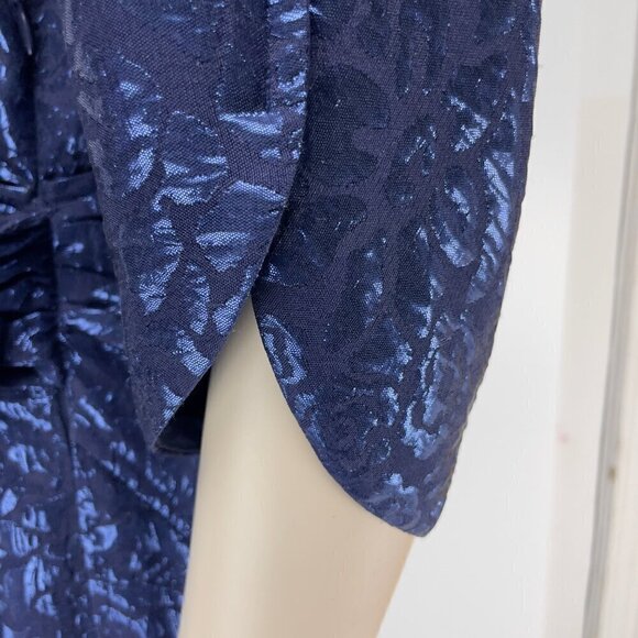 ETRO 2480$ NWT Wrap-effect Metallic Cloqué Floral Ruched Dress Royal blue IT 40 - Picture 7 of 16